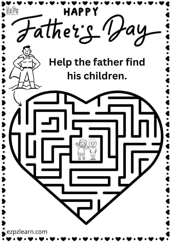 Father’s Day Heart Maze  Help Dad Find His Kids!  Free Printable